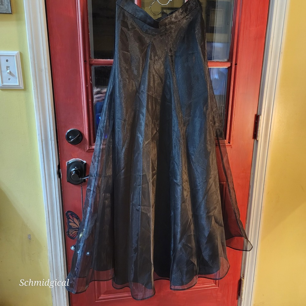MSK Womens Black Sheer Organza Maxi Skirt Shimmer Formal Evening Gown Skirt M